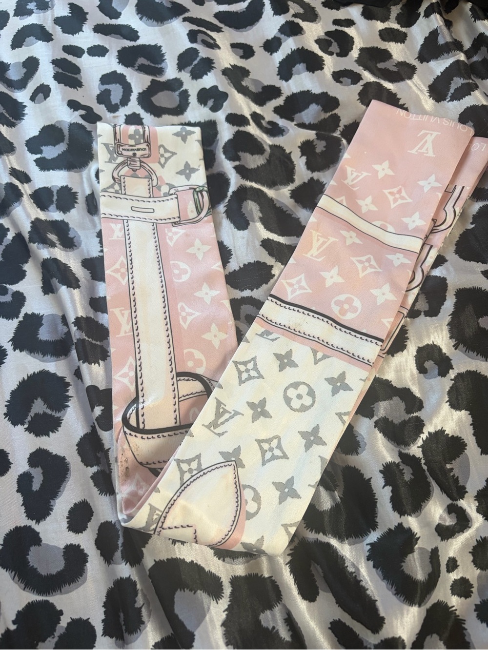 fashion Pink and Cream Monogram Twilly Scarf